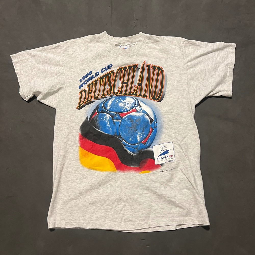 Vintage 1998 World Cup Deutschland Germany T-Shirt Gray Bulletin Athletic Men M